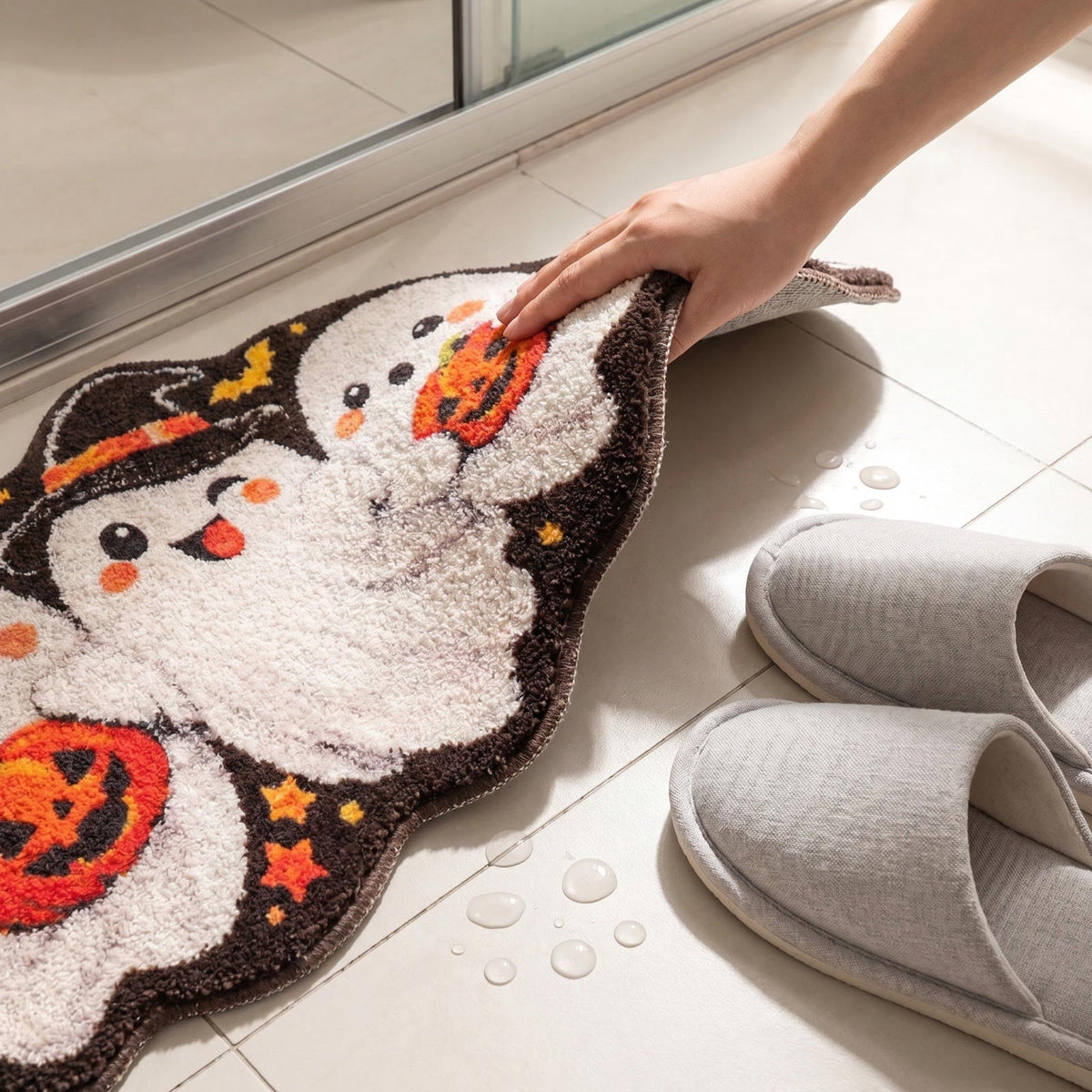 Halloween Wreath Shaped Rugs, Soft Indoor Mat for Entryway, Kitchen, Halloween Party, Pumpkin Witch Spooky Home Decor, 23.62x15.75 Inches