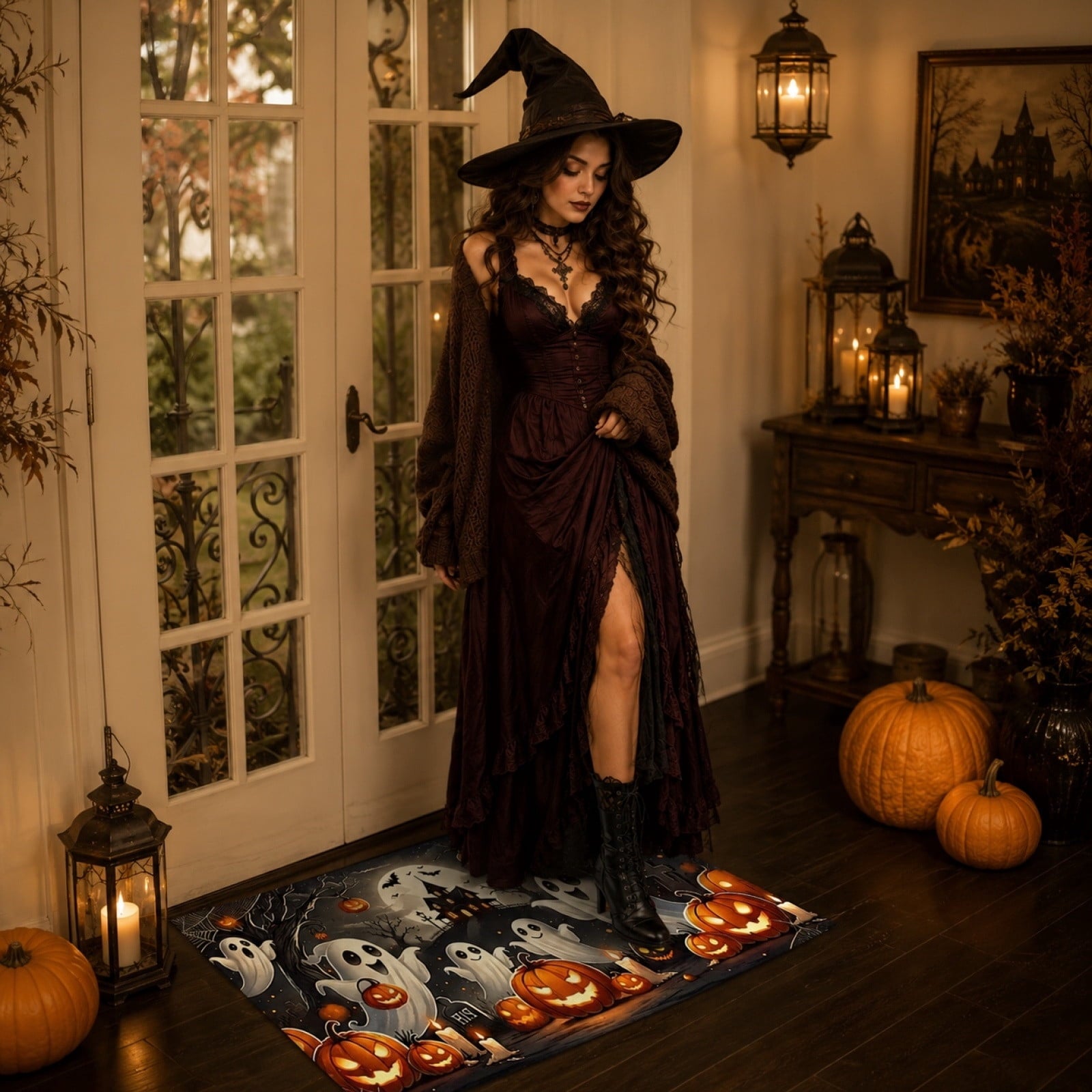 Halloween Doormat Ghost Bath Mat 23.6x15.7in Secure-Grip Absorbent Soft Faux Fur Rug for Bathroom Bedroom Living Room Decor by OVFUIZ