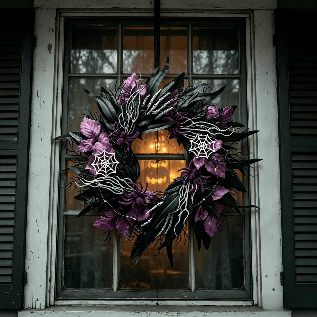 Myecovie Halloween Wreaths for Front Door Halloween Indoor Decoration 21.6" Halloween Black Wreaths for Windows Wall Decor