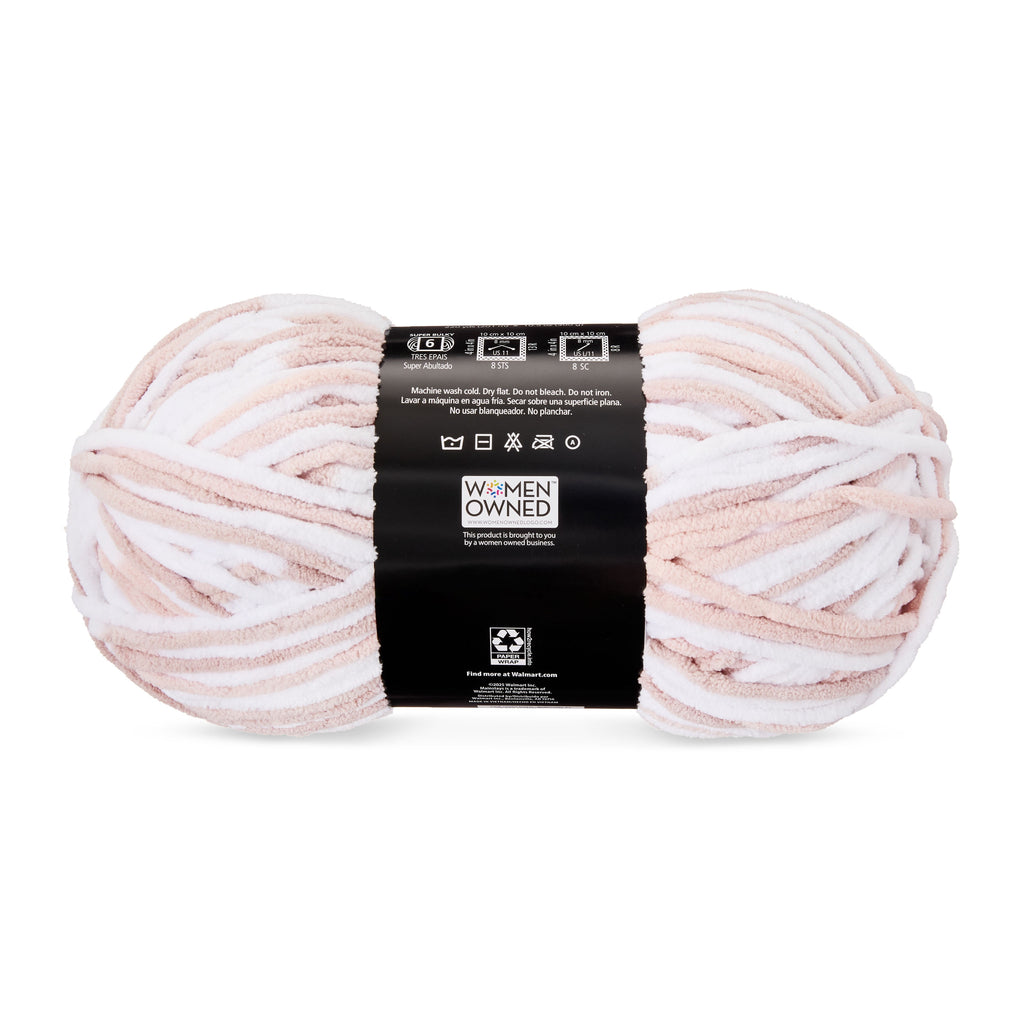 Mainstays Cozy Chenille Yarn, 220 yd, Arctic White, 100% Polyester, Bulky