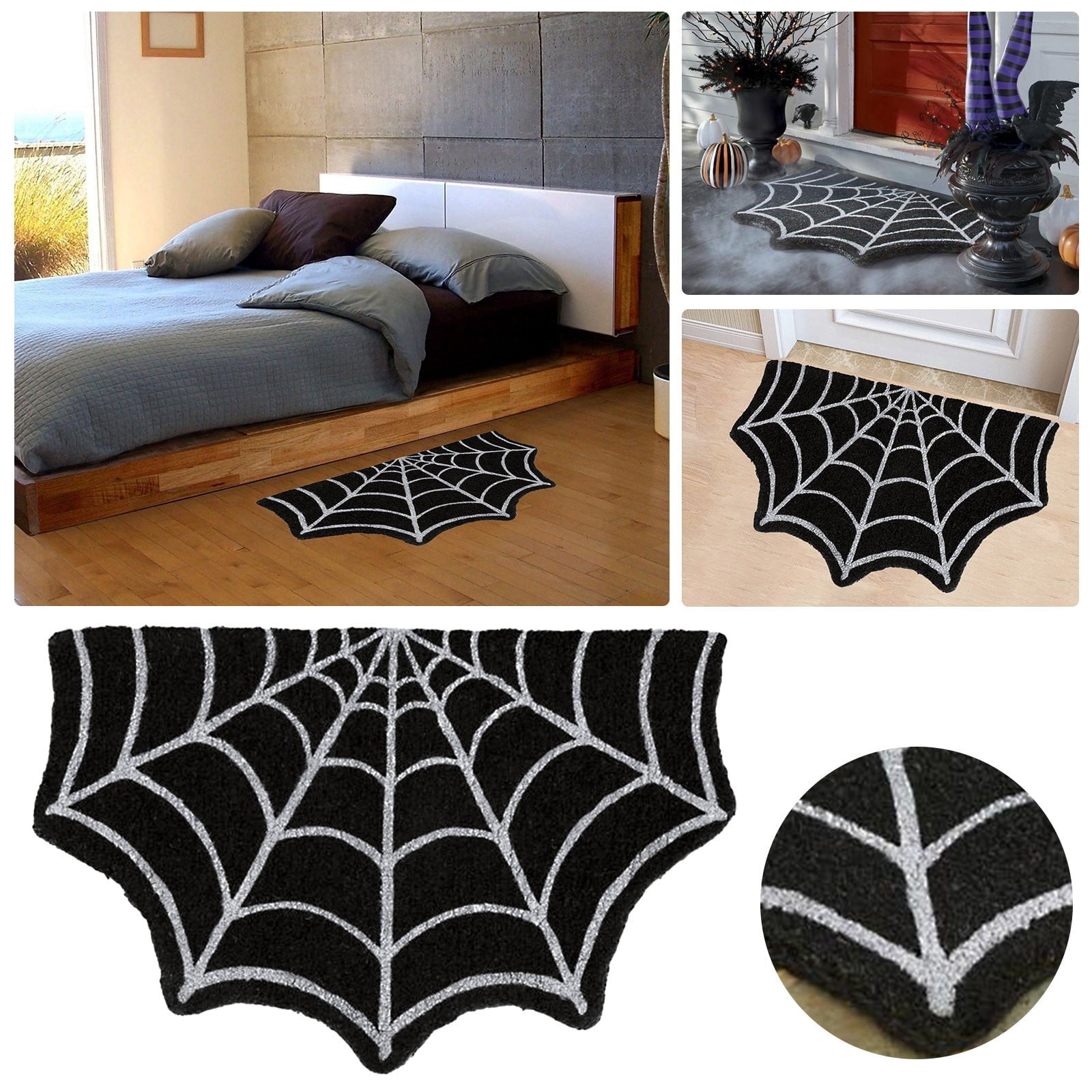 Halloween Doormat Spider Web Spooky Gothic Cute Fun Floor Mat Non Washable Welcome for Indoor Outdoor Entrance, Fall Thanksgiving Home Decor,23.6 Inch
