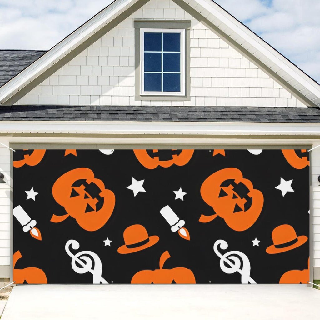 Halloween Garage Door Cover - 13x6ft Spooky Ghost Pumpkin Skull Witch Black Cat Polyester Backdrop for Outdoor Decor