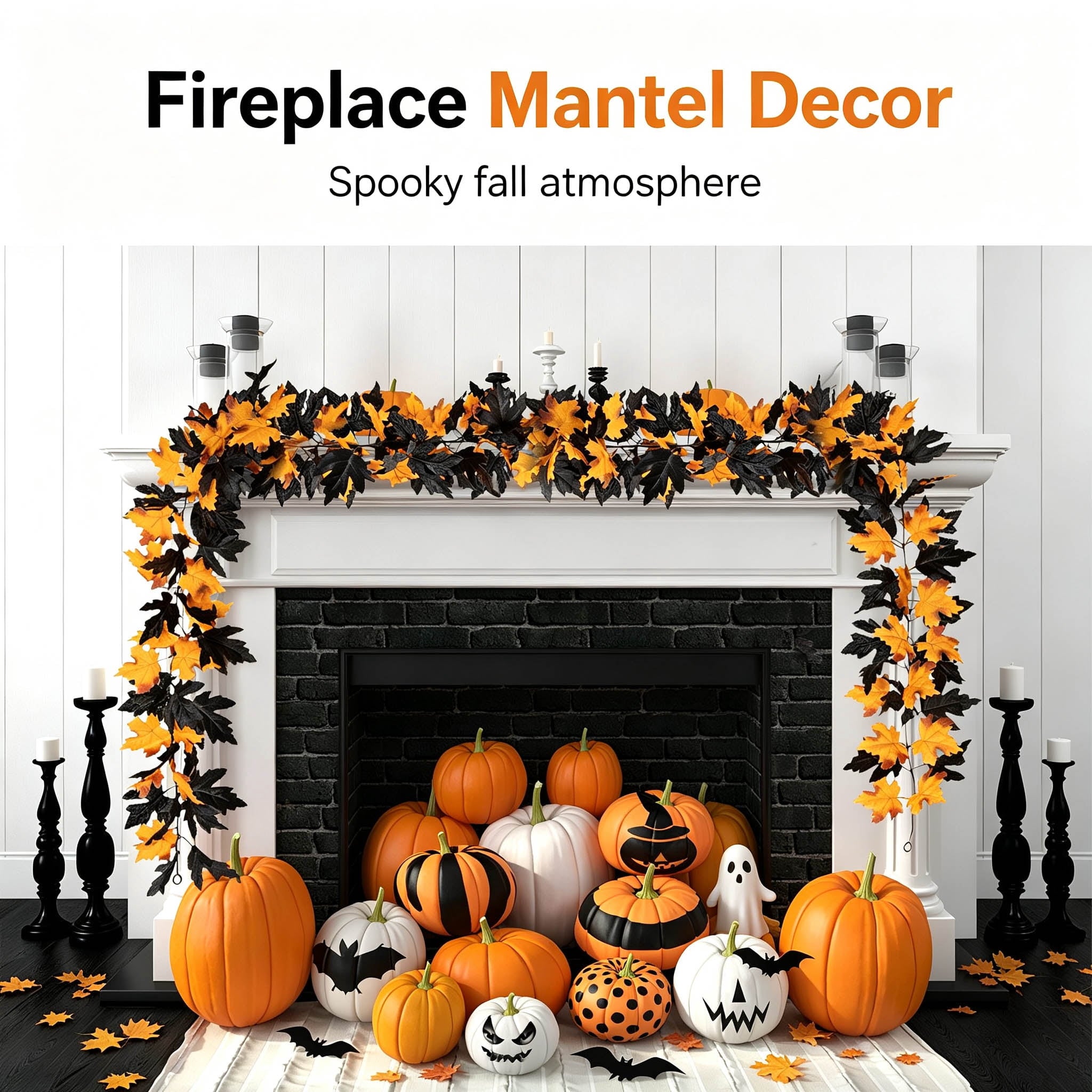 WKSCLPAI Halloween Maple Leaf Garland, Fall Vine Wreaths for Autumn Festivities Decor,Seasonal Garlands for Home,Halloween & Fall Decorations