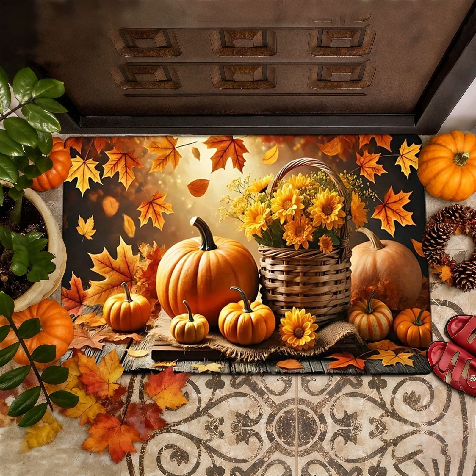 Autumn Door Mat for Entryway, 16x24 Inch, Fall-Themed Floor Doormat for Home Decor, Non-Slip Rug Mat for Living Room, Kitchen, Bedroom, Gifts for Fall Lovers (E)
