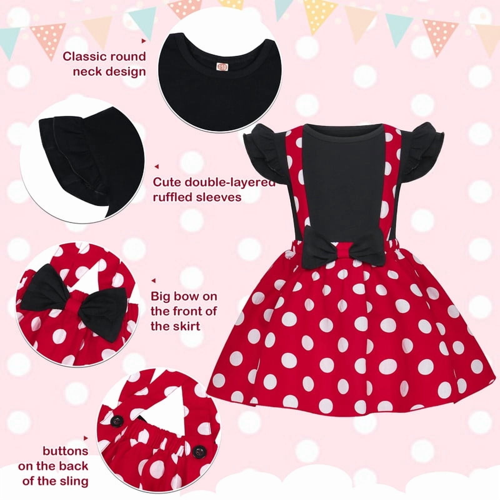 Jurebecia Girls Red Polka Dot Tutu Dress with Bow Headband, Baby Toddler Party Costume for Birthday & Cosplay (110 cm)
