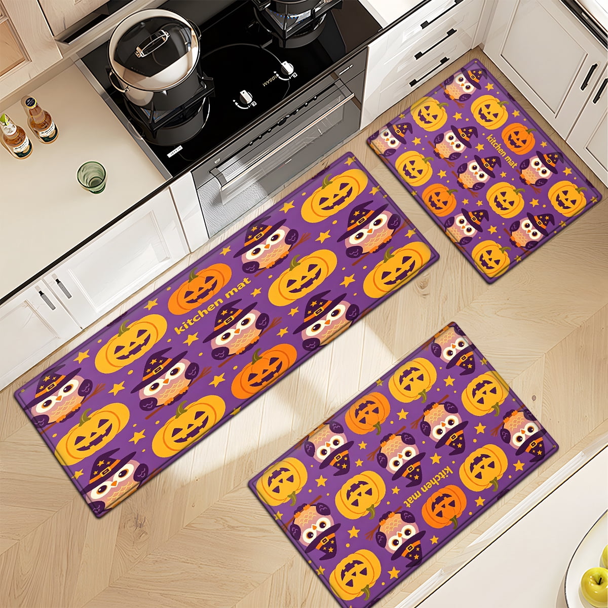 CCTFS Halloween Pumpkin Bat Candy 1Pc Flannel Mat and Kitchen Rugs,Soft Non-slip,Perfect for Home Bathroom