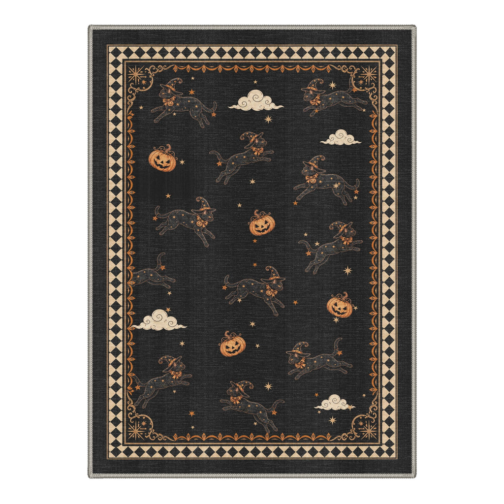 GENIMO 2'x7' Halloween Runner Rug, Washable Non Slip Soft Whimsical Skeleton Indoor Outdoor Hallway Runner for Porch Patio Kitchen Entryway, Charcoal Black