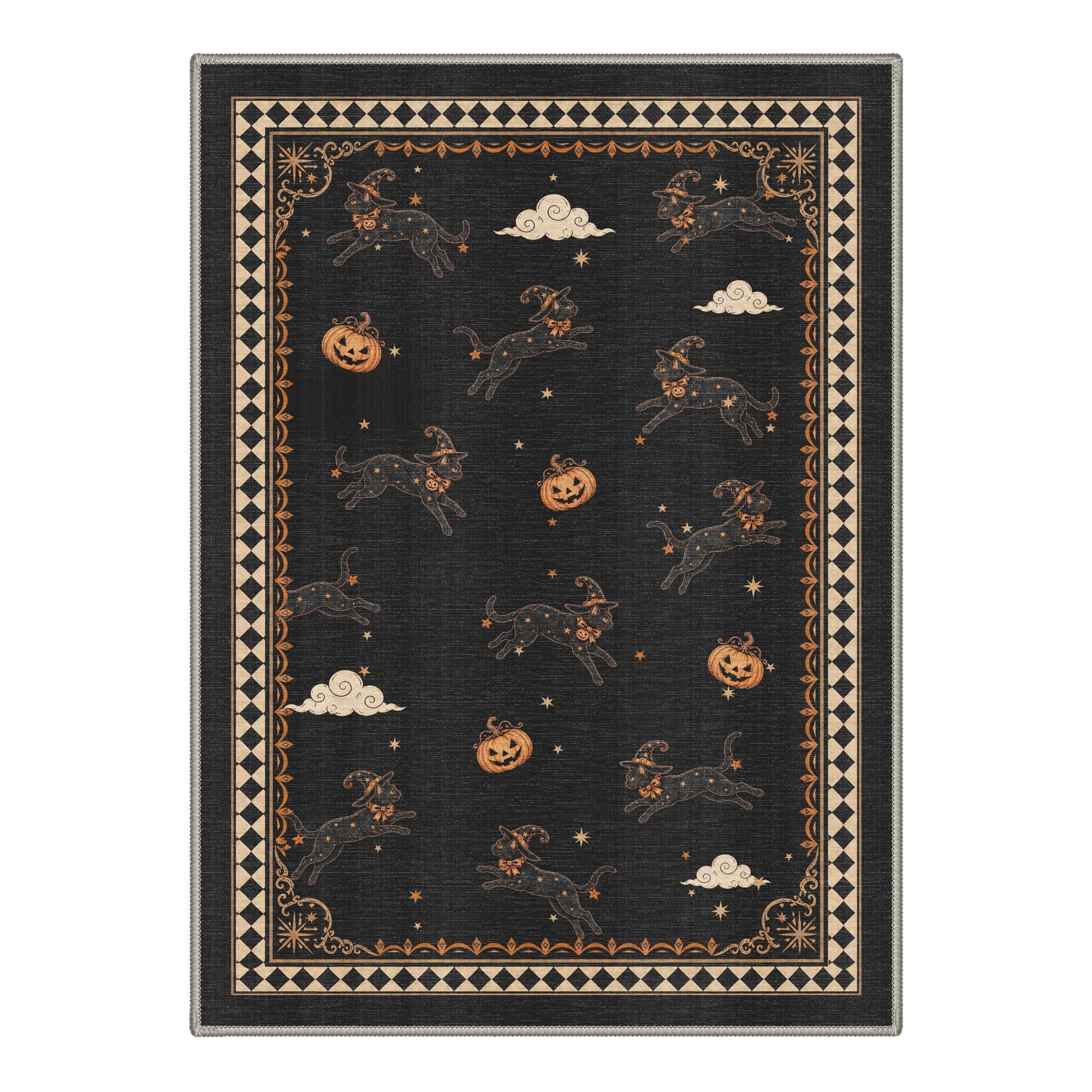 GENIMO 2'x7' Halloween Runner Rug, Washable Non Slip Soft Whimsical Skeleton Indoor Outdoor Hallway Runner for Porch Patio Kitchen Entryway, Charcoal Black
