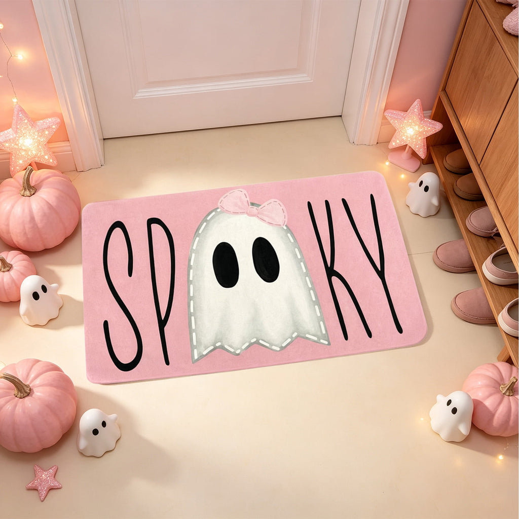 Pink Halloween Decor Ghost Candy Bowl Figurine with Bow and Scalloped Holder for Indoor Tabletop Decor and Party Favor Display