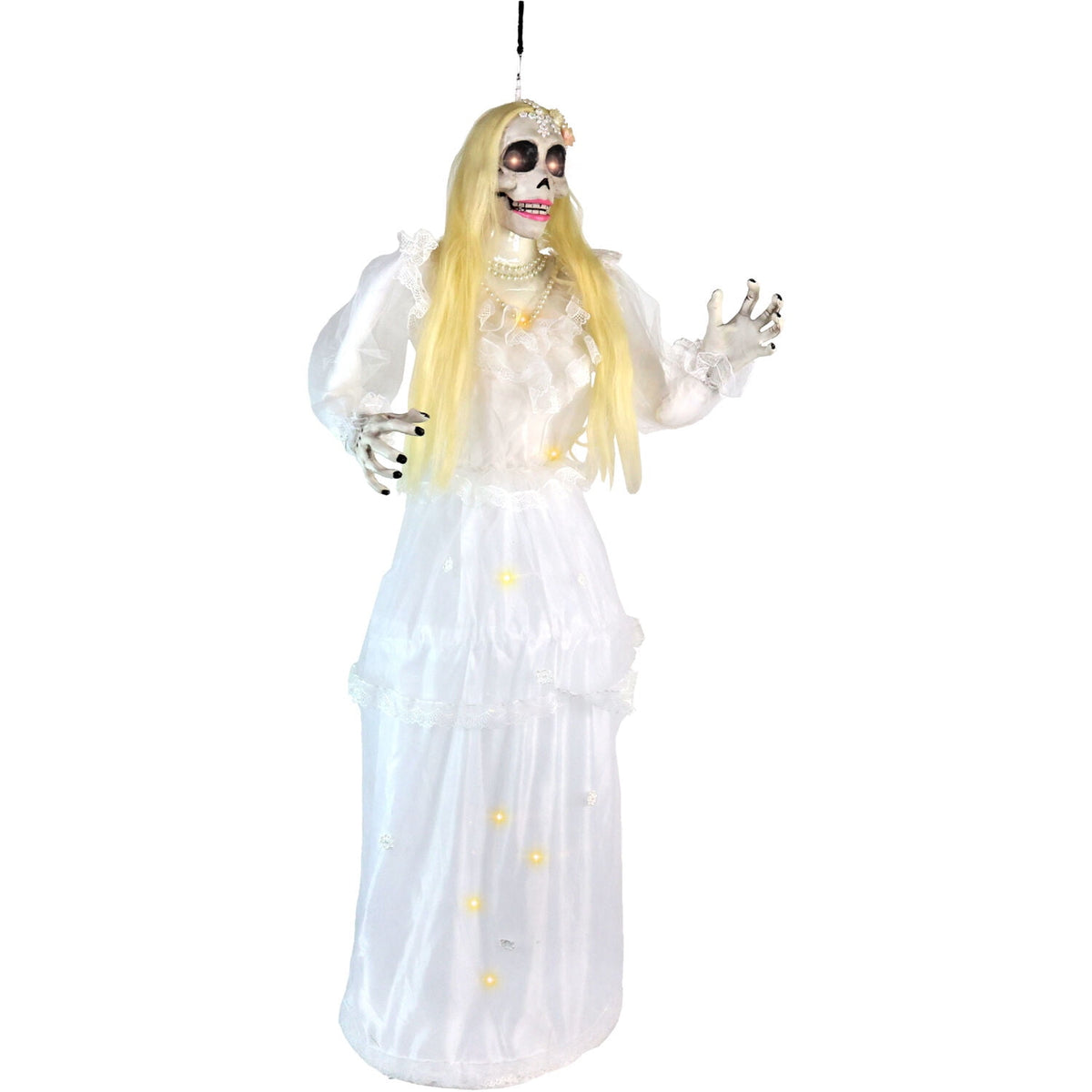 Haunted Hill Farm 5 ft Touch-Activated Animated Hanging Spinning Bride Halloween Animatronic, HHBRIDE-9HLSA