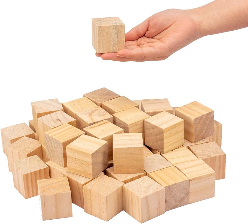 Meilimei 100 Pcs 1 Inch Unfinished Wooden Cubes, Natural Wood Blocks for Crafting, DIY Wood Squares for Painting, Carving, Showers & Art Projects