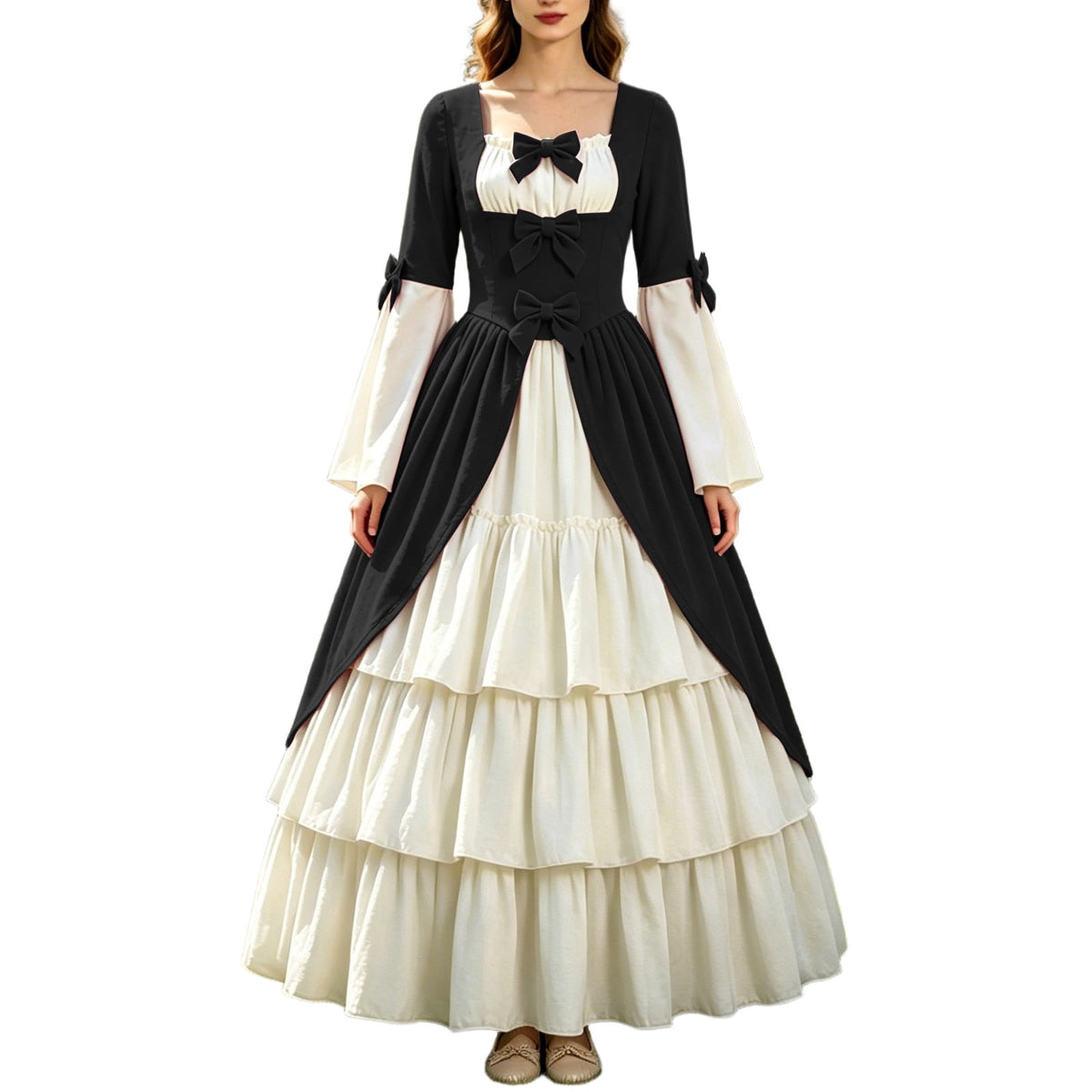 Gothic Dresses for Women Medieval Renaissance Halloween Costume Lace Up Corset High Low Ruffle Hem Square Neck Vintage Gown