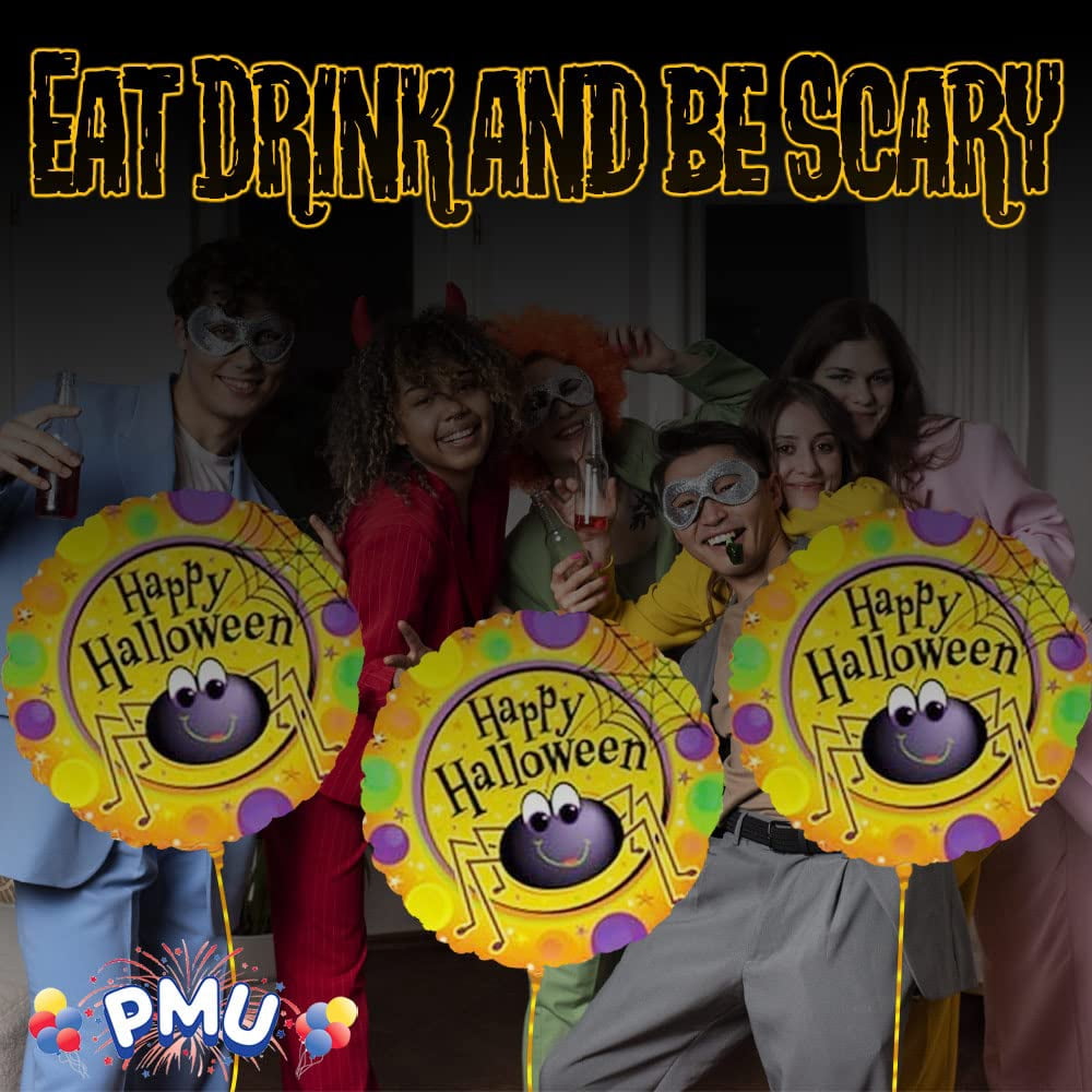 PMU Halloween Party Decoration "Happy Halloween" Jack Faces Aglow 18 Inch Mylar-Foil Balloon (1pkg) Pkg/1