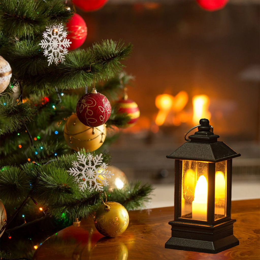 KOYPTL 8 Pcs Black Lanterns Decorative Indoor Mini Battery Operated Lanterns with Flameless Candle,Christmas Table Decorations Hanging Ornament for Wedding Table Centerpieces Home Xmas Decor Outdoor