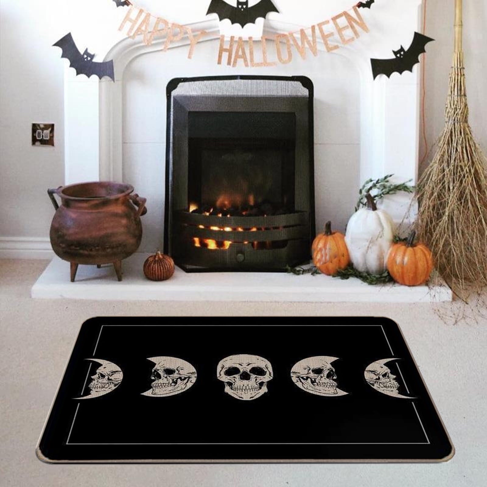 TOPRenddon Halloween Door Mat, Outdoor Front Door Decorative Doormat 16" x 24", Spider Web Bones Welcome Doormats, Non-Slip Rubber Mats Washable Carpet for Porch, Entryway, Indoor, Bathroom, Kitchen