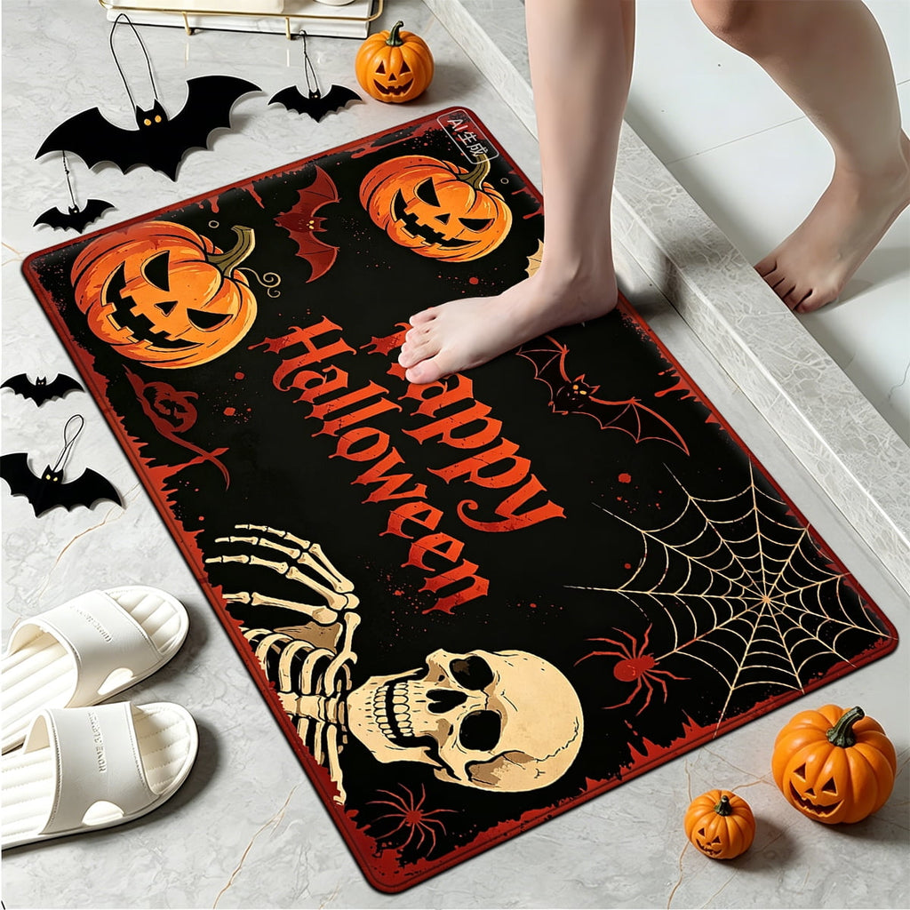 YIMEIS Halloween Pumpkin Lanterns 1Pc Flannel Mat and Kitchen Rugs,Soft Non-slip,Perfect for Home Bathroom