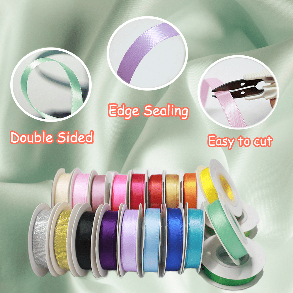 Yarniss Satin Ribbon Roll, 3/8 Inch, Double Faced Polyester, 20 Rolls, 100 Yards, for Crafts & Gift Wrapping