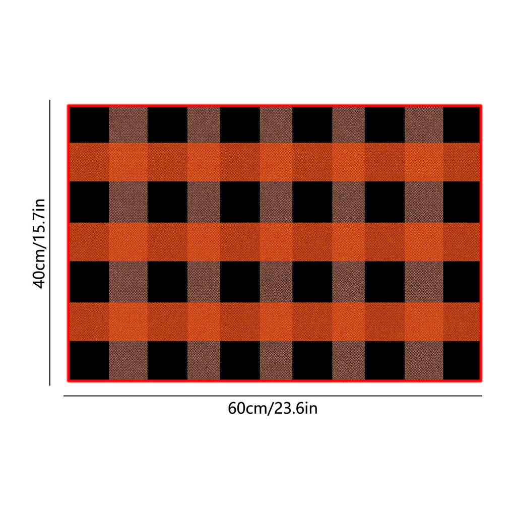 Orange Plaid Fall Outdoor Mat, Hand-Woven Porch Rug for Thanksgiving Halloween Door Decor