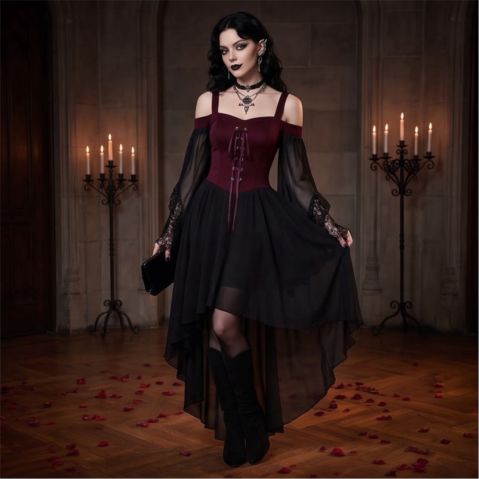 Witch Dress Women 2026 Halloween Costumes Woman Adults Medieval Vampire Butterfly Sleeve Mesh Gothic Outfits Red S