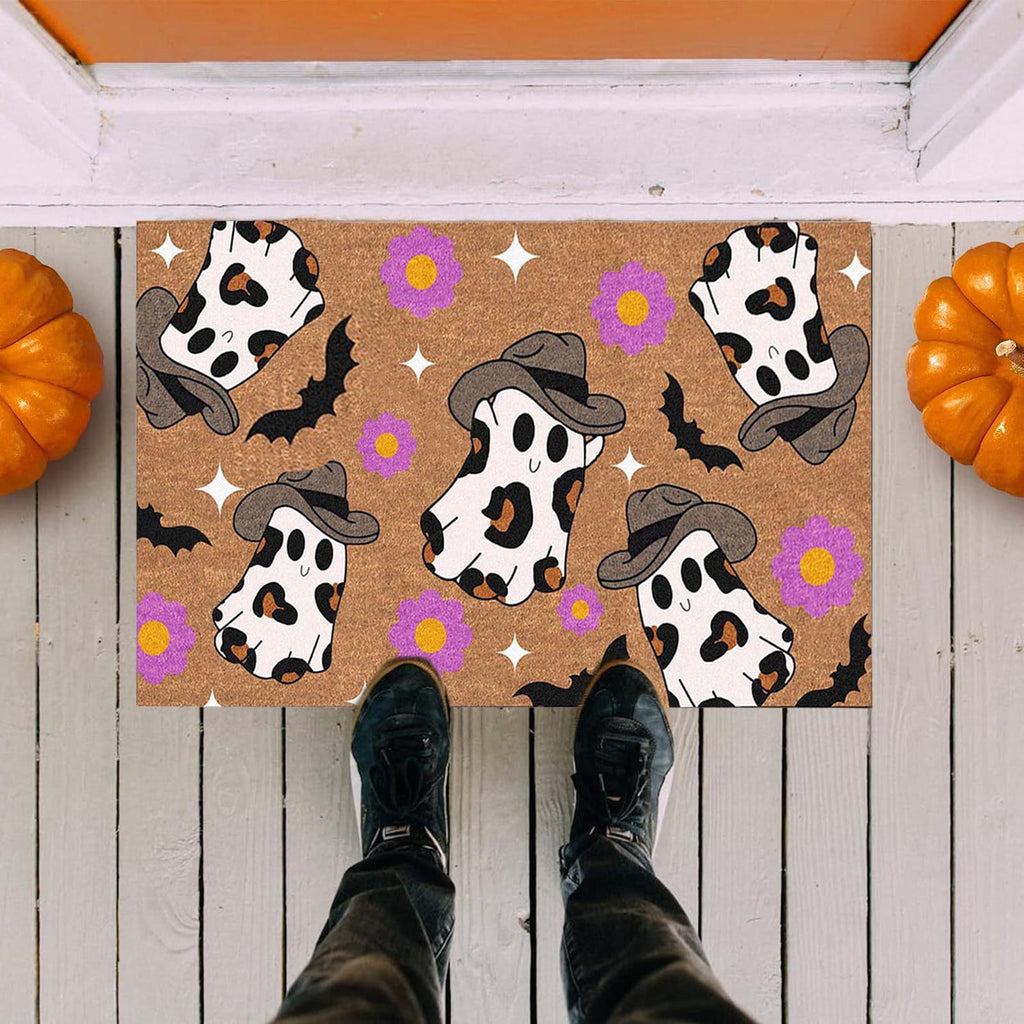 Ghost Cowboy Doormat for Halloween, Halloween Decroation Rug, Boo Doormats Washable Fall Door Mats Spooky Door Decor for Outside Patio Floor Entry Porch Garage Office