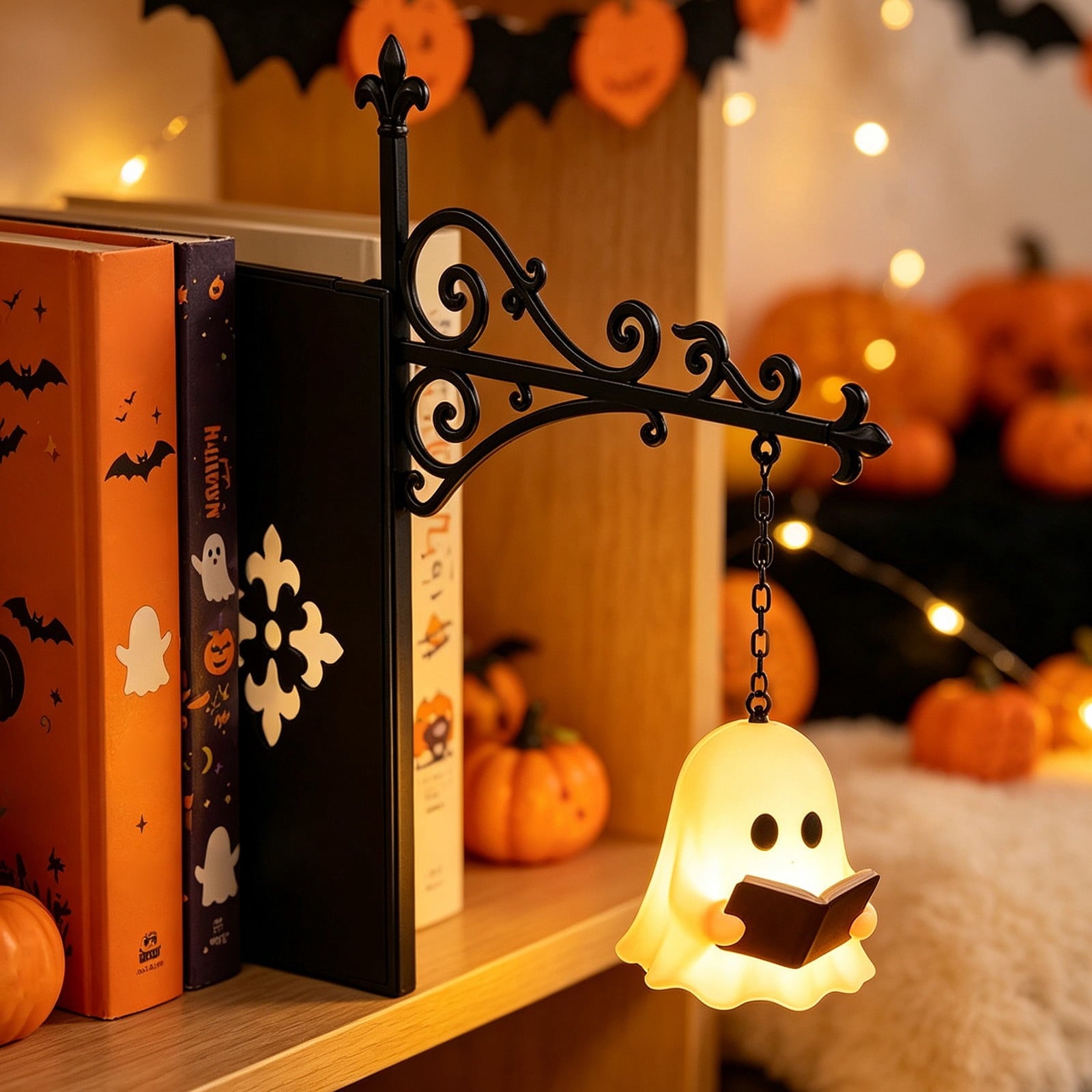 Nkmbld Halloween Bookshelf Lamp, Vintage Library Lantern Decorative Bookshelf Lighting, Hanging Ghost Lantern Book Shelf Light, Halloween Decorations Indoor