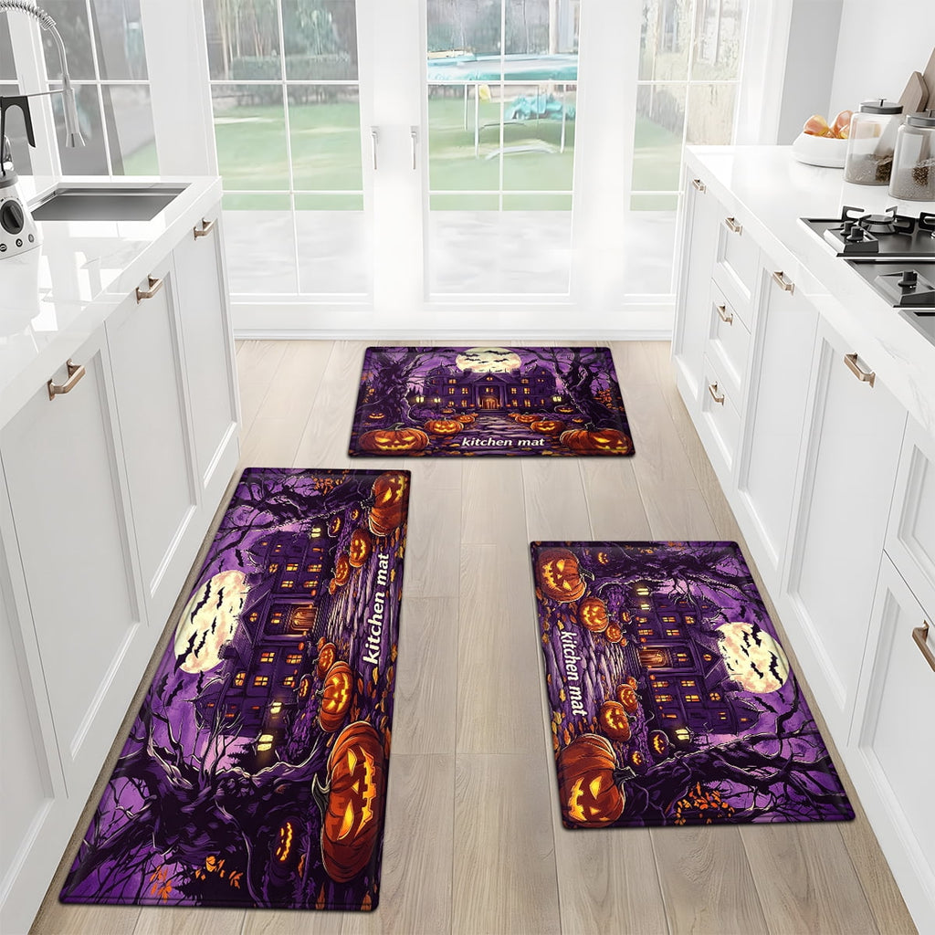 CCTFS Halloween Pumpkin Bat Candy 1Pc Flannel Mat and Kitchen Rugs,Soft Non-slip,Perfect for Home Bathroom