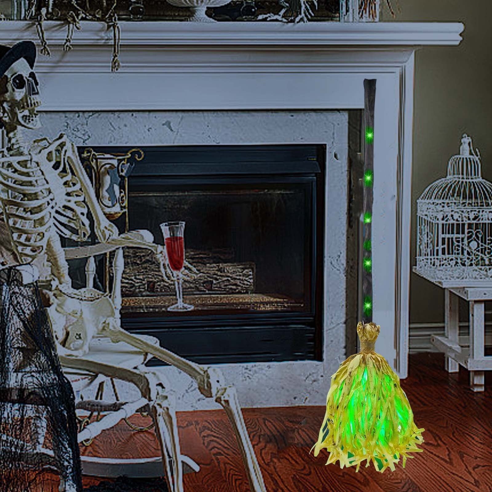 Witches Broom Halloween Decor - 35" Animated Light up Moving Broomstick with Spooky Sounds, Dancing Magic Witch Broom for Indoor & Outdoor Porch Halloween Party Decorations