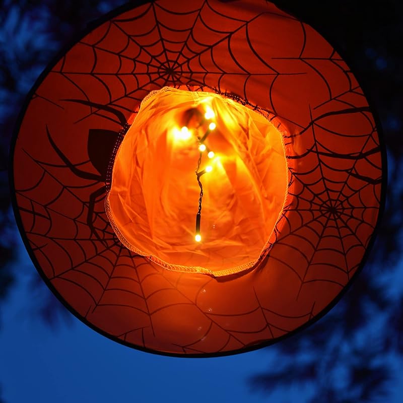 Halloween Decorations 8 Pcs Lighted Hanging Witch Hats, Remote Control with 8 Modes Light Up 14 FT Halloween String Lights, for Indoor Outdoor Yard, Lawn, Graveyard Scenes Party