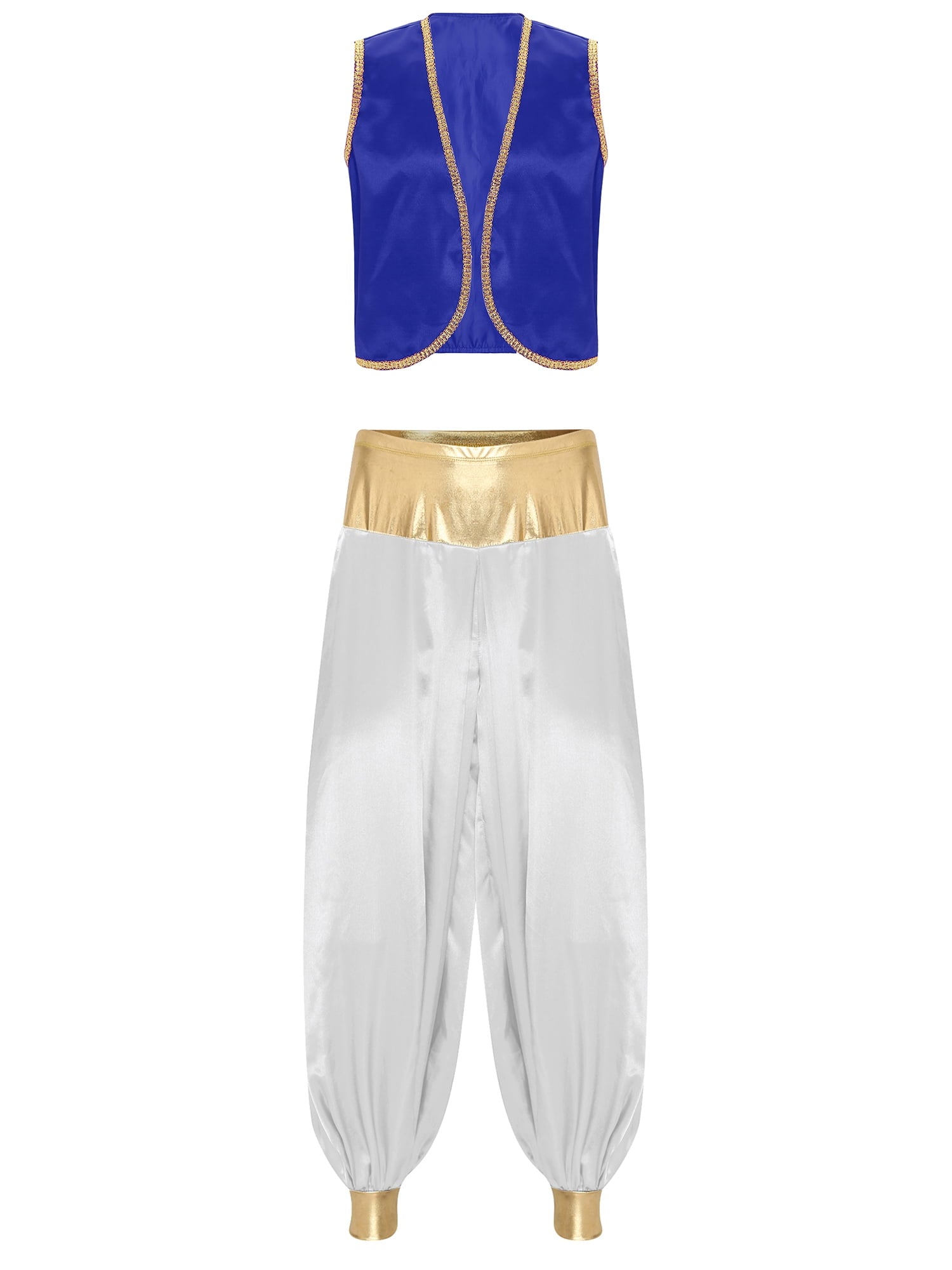 iiniim Mens Arabian Prince Costume Open Front Vest with Pants Halloween Show Fancy Dress up Outfit Royal Blue&Royal Blue S