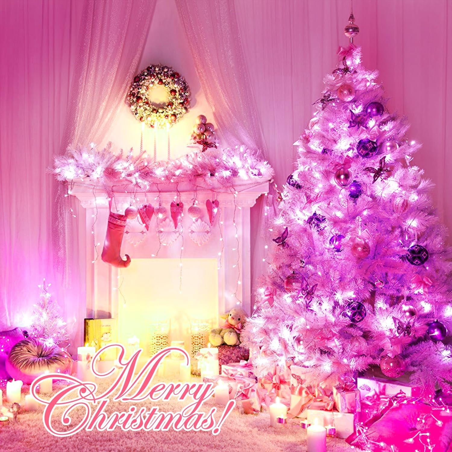 33ft 100 LED Pink Battery Lights for Bedroom, Pink Christmas String Lights with 8 Modes Remote Indoor Outdoor, Fairy Twinkle Lights for Room Party Tree Valentine