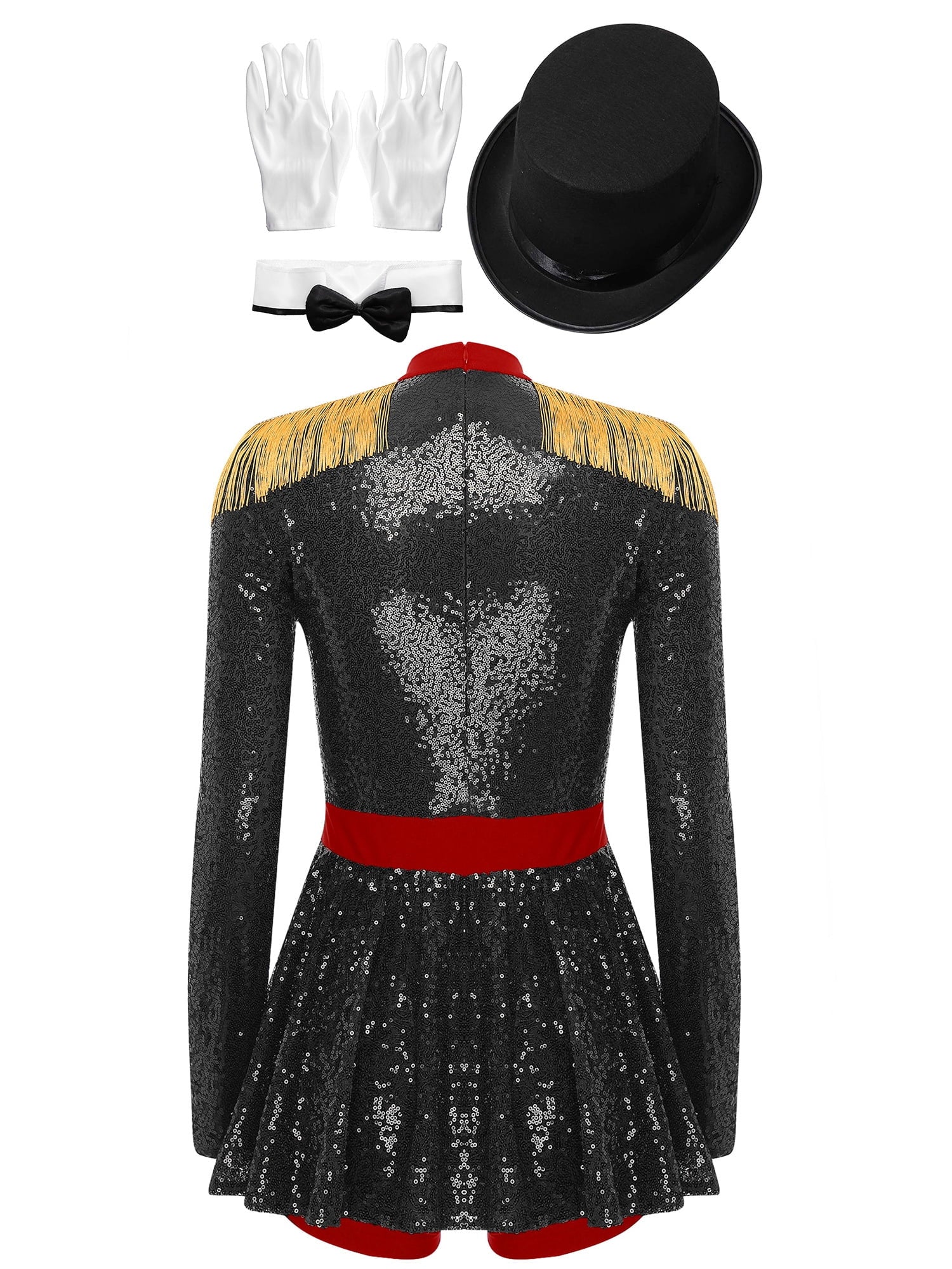iiniim Womens Ringmaster Costume Circus Ring Leader Outfit Master Lion Tamer Fancy Bodysuit Black S