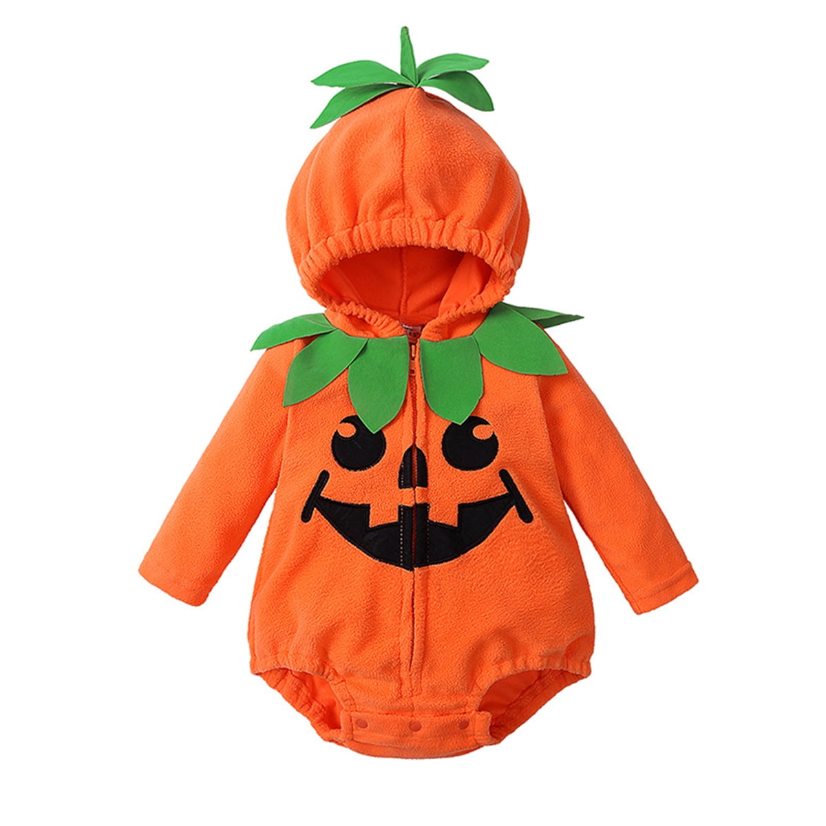 QEFJNO Unisex Toddler Baby Halloween Pumpkin Costume, Newborn Infant Long Sleeve Hooded Jumpsuit with Pants 2pcs Outfits