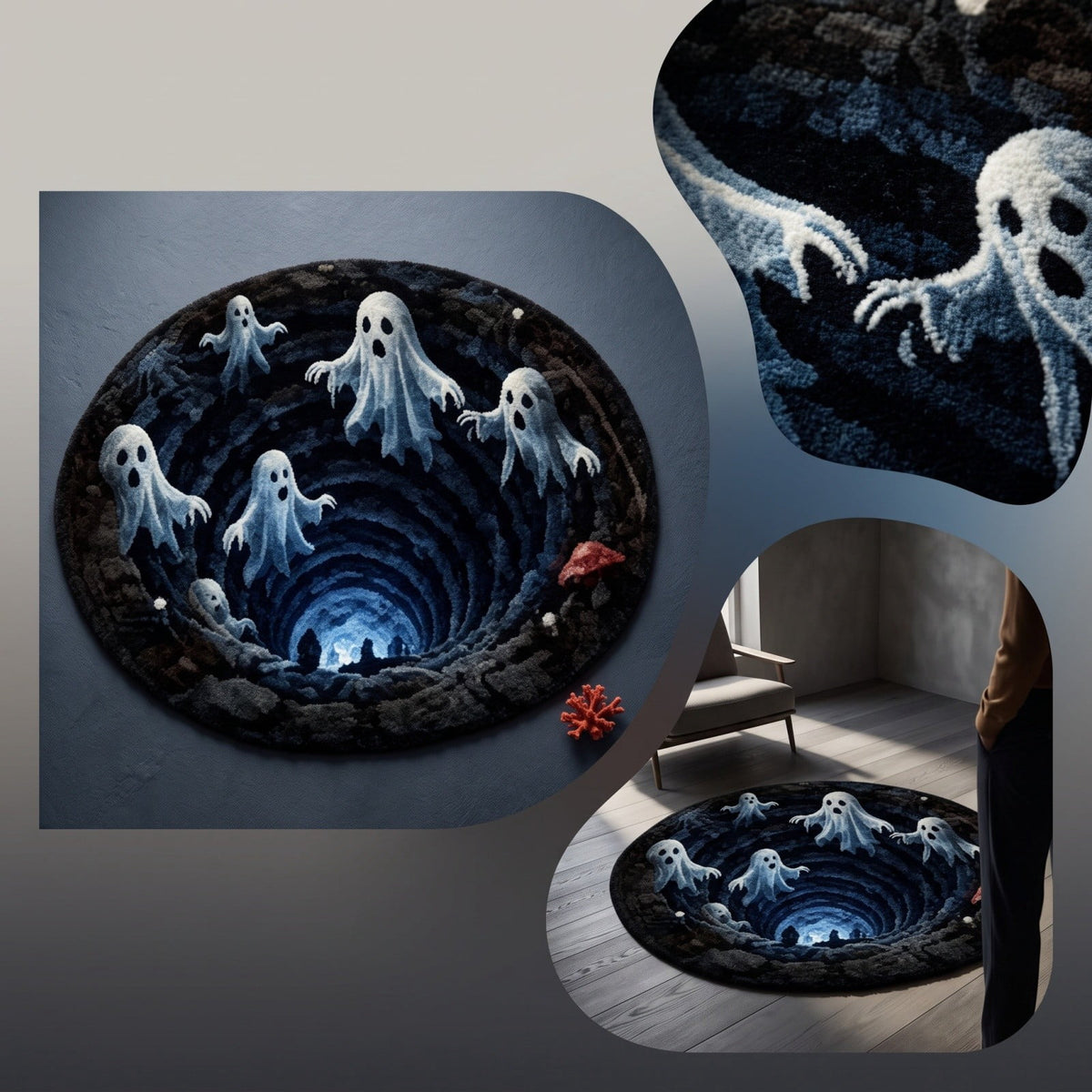 3D Halloween Round Rug, Illusion Halloween Round Mat, Funny Rug with Non-Slip Soft Visual Effect Door Mat for Living Room Indoor Decor