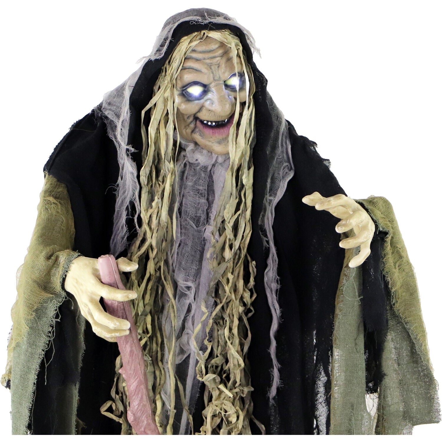 Haunted Hill Farm Life Size 5.6 ft Animatronic Witch, Indoor/Outdoor Halloween Decoration