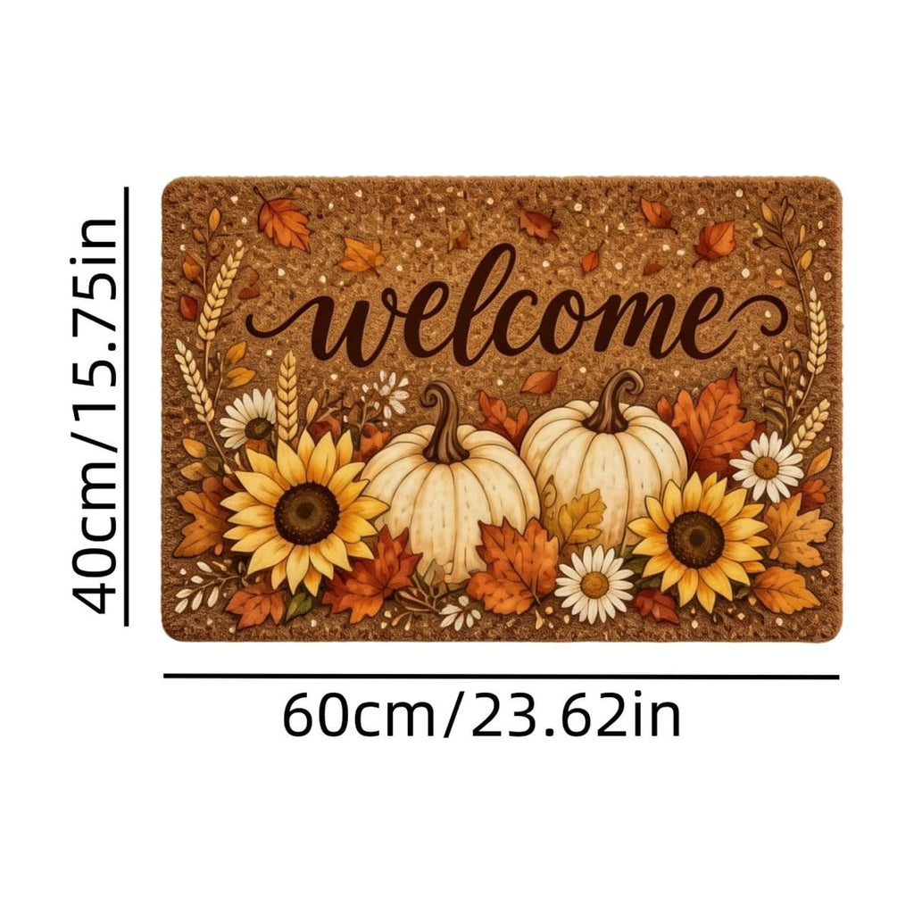 syligr Halloween Thanksgiving Doormat with Maple Leaf & Pumpkin Patterns - Non-Slip Floor Mat for Entryway, Kitchen, Porch, Fall Harvest Decor Rug with Anti-Fatigue Backing, Gift for Thanksgiving