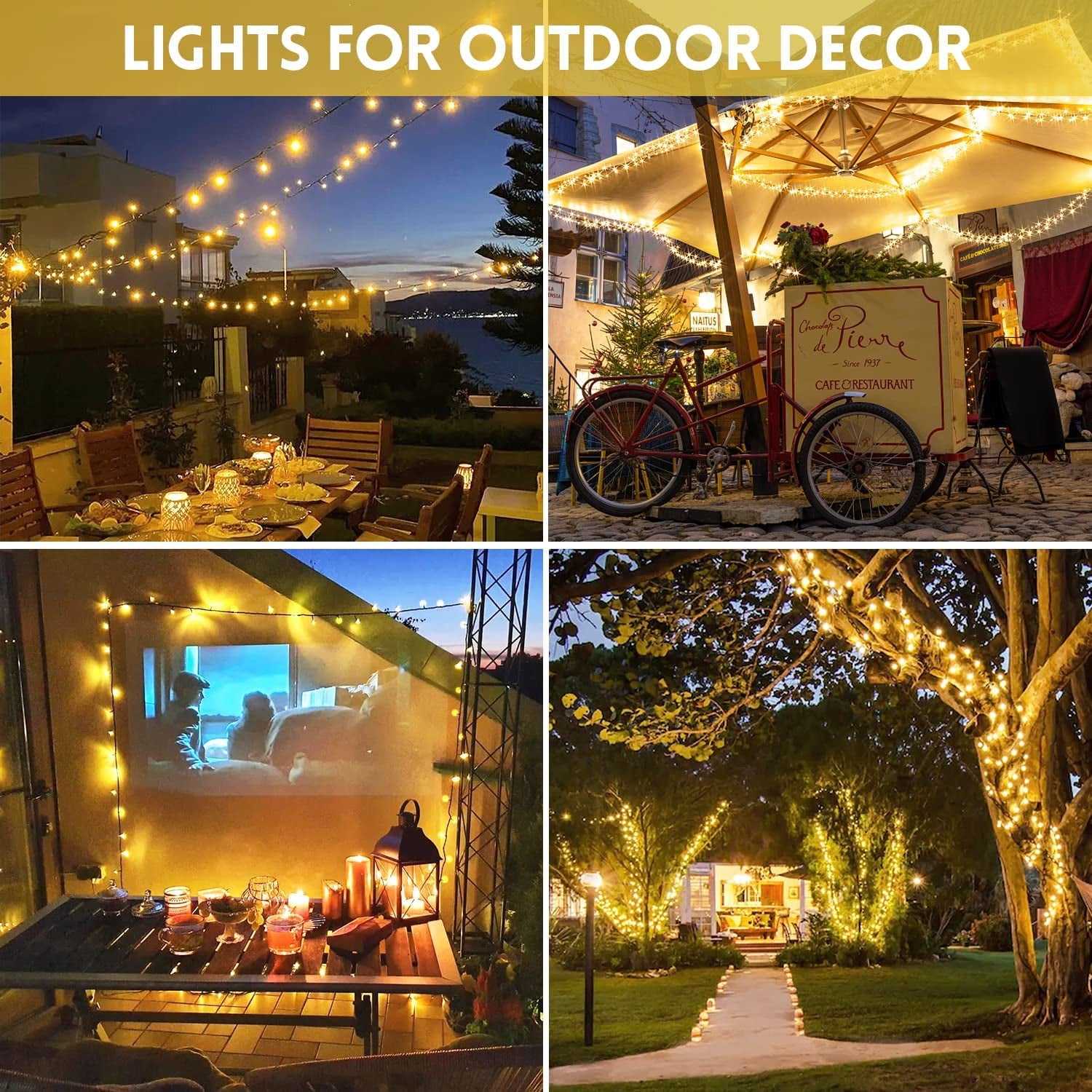 GooingTop Solar String Lights 52.3ft 160 LED Solar Tree Lights Outdoor Waterproof,Camping String Lights Yard Lights Christmas Lights with 8 Modes for Tree Wedding Holiday Party(Warm White)