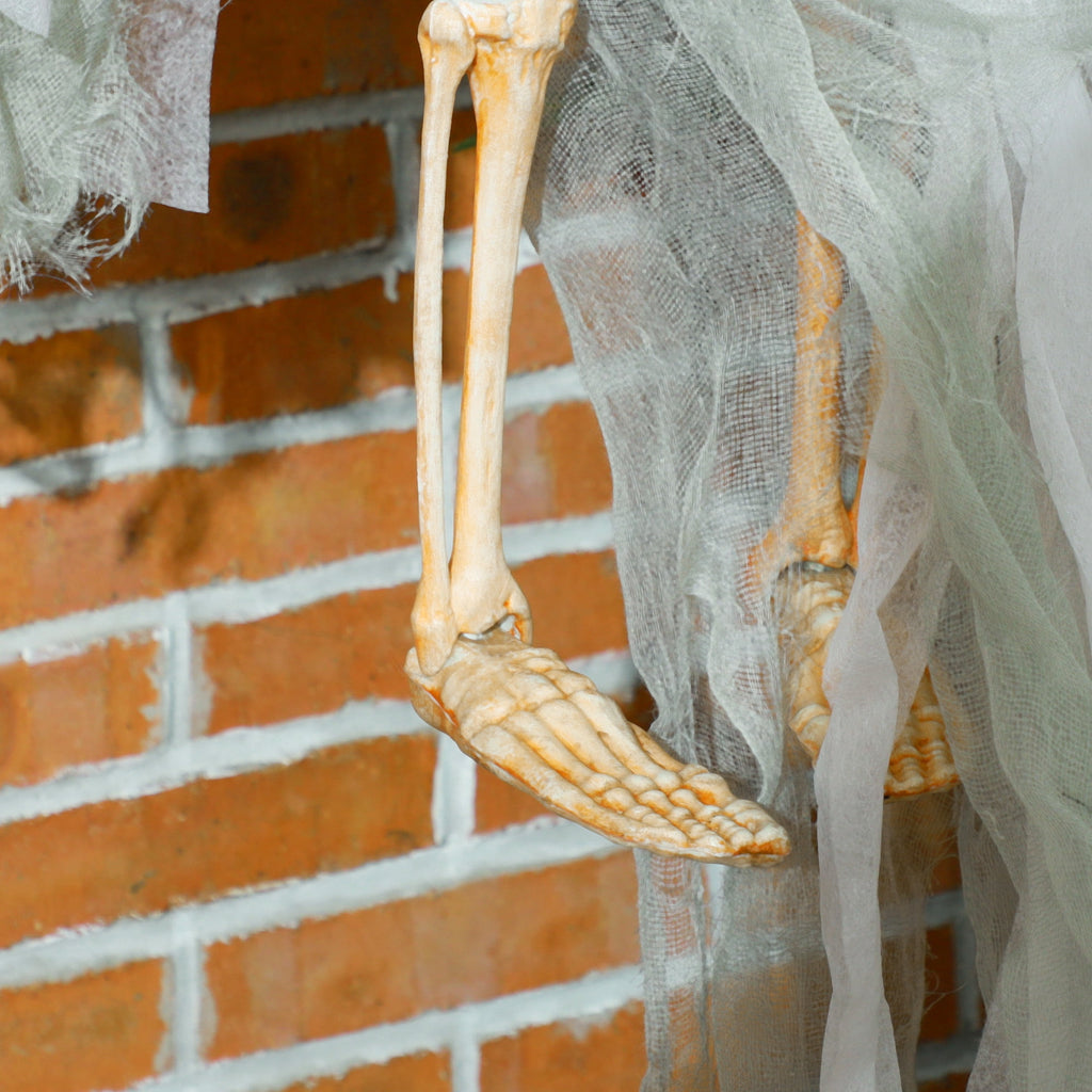 Outsunny 74" Life Size Outdoor Halloween Decorations Skeleton Witch, Animated Prop Animatronic Decor with Sound and Motion Activated, Light Up Eyes and Chest, Howling and Chain Sound