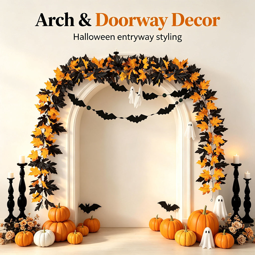 WKSCLPAI Halloween Maple Leaf Garland, Fall Vine Wreaths for Autumn Festivities Decor,Seasonal Garlands for Home,Halloween & Fall Decorations