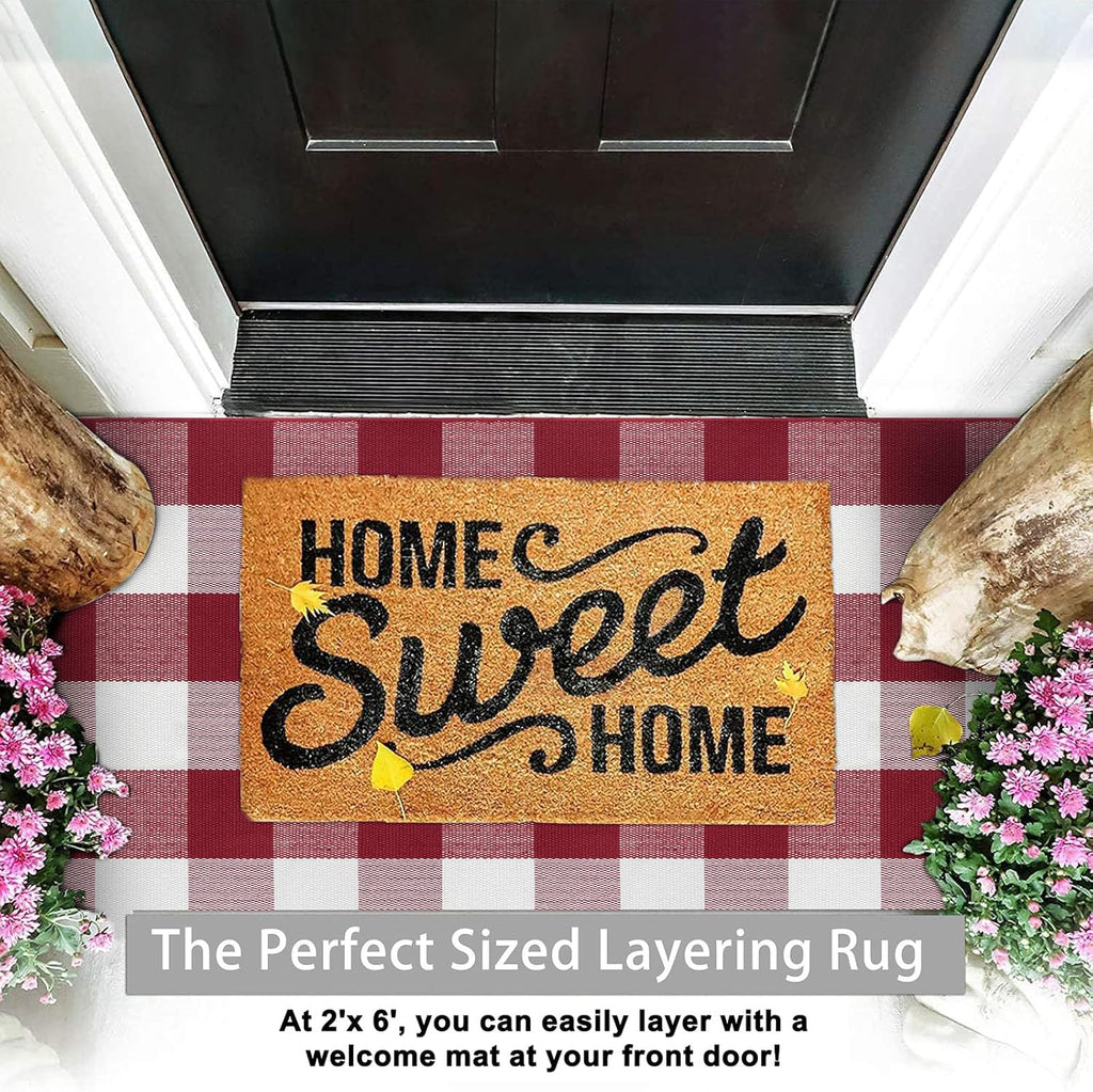 HearthHarmony Buffalo Plaid Area Rugs 2x3 Ft Brown and Black Checkered Rugs Washable Front Door Mat Hand Woven Cotton Outdoor Small Rug for Front Porch Kitchen Entryway Patio Bathroom