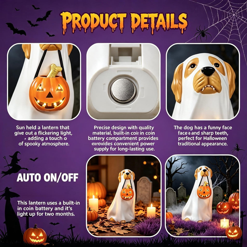 Large‑Size Resin Ghost Dog Blow Mold LED Lit Ornament, Detailed Light‑Up Dog Statue, Eye‑Catching Tabletop Decor For Indoor Halloween Home Styling