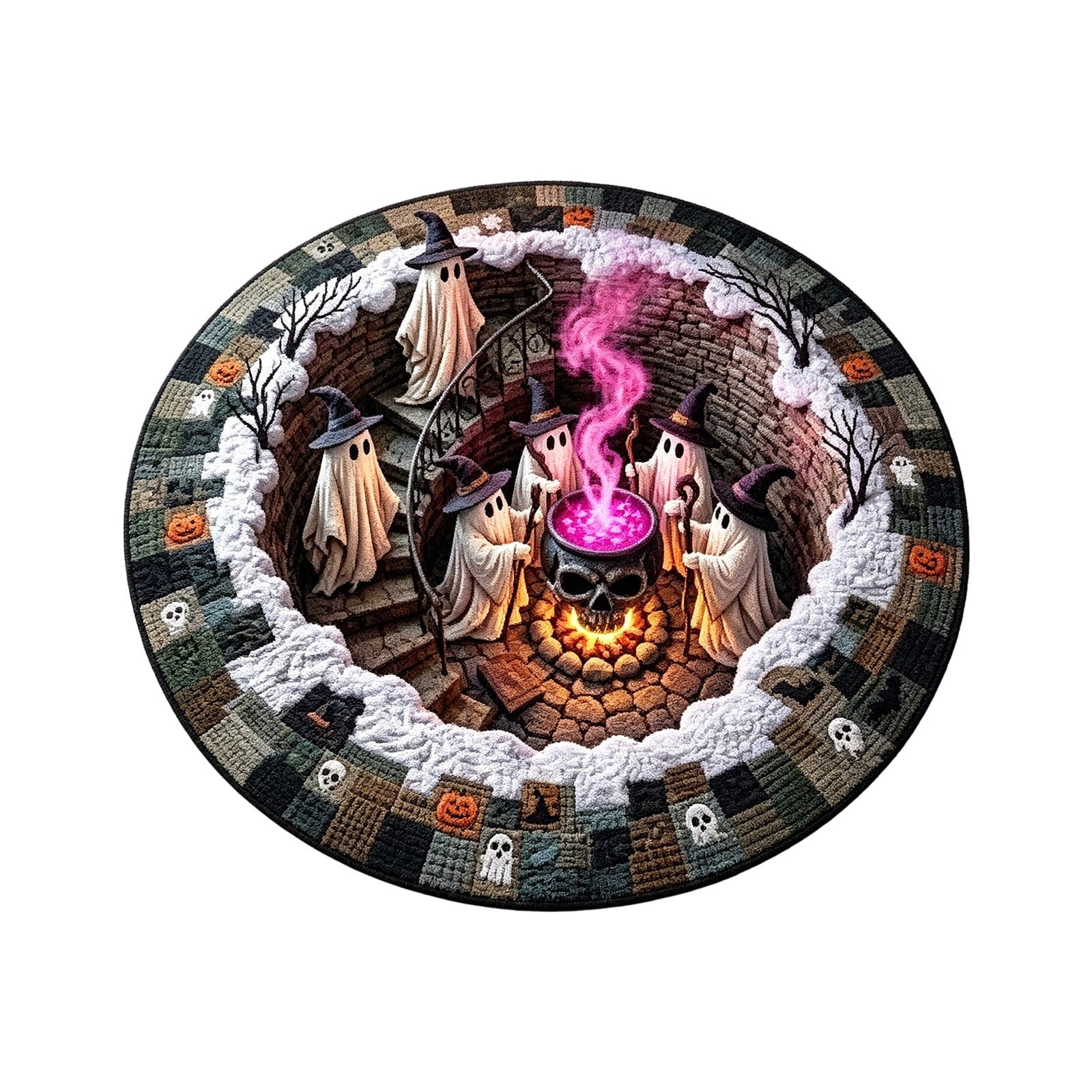 Halloween Round Rug Optical Ghost Pumpkin Mat 15.75in Diameter Polyester Skidproof & Soft for Entryway Bedroom Party by MPOISVA