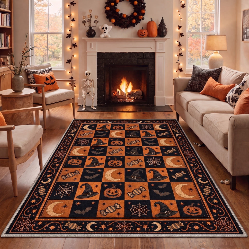 GENIMO 2'x7' Halloween Runner Rug, Washable Non Slip Soft Vintage Witch Indoor Outdoor Hallway Runner for Porch Patio Kitchen Entryway, Vintage Black