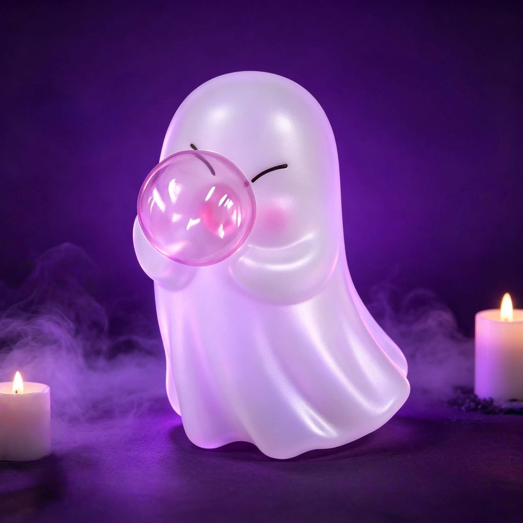 Pink Halloween Decor Ghost Candy Bowl Figurine with Bow and Scalloped Holder for Indoor Tabletop Decor and Party Favor Display