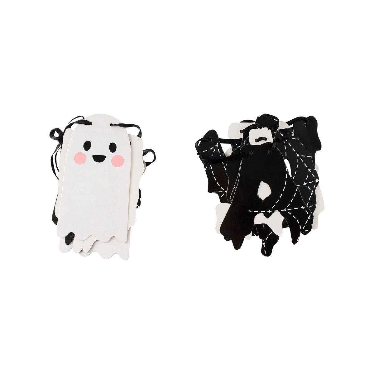 Happy Halloween Ghost Paper Banner Decoration, Black and White, 4.9', Halloween by Way To Celebrate