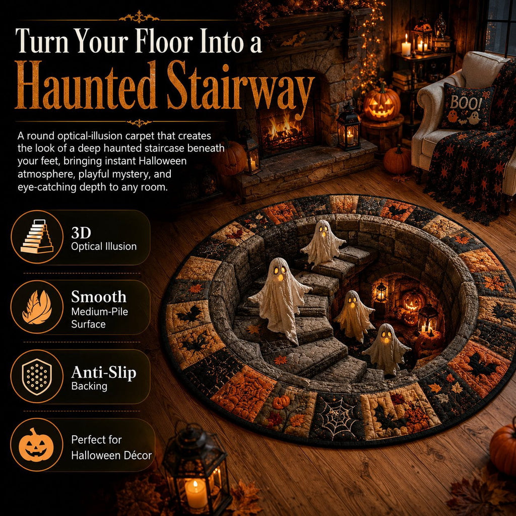 Halloween Round Rug Optical Ghost Pumpkin Mat 15.75in Diameter Polyester Skidproof & Soft for Entryway Bedroom Party by MPOISVA