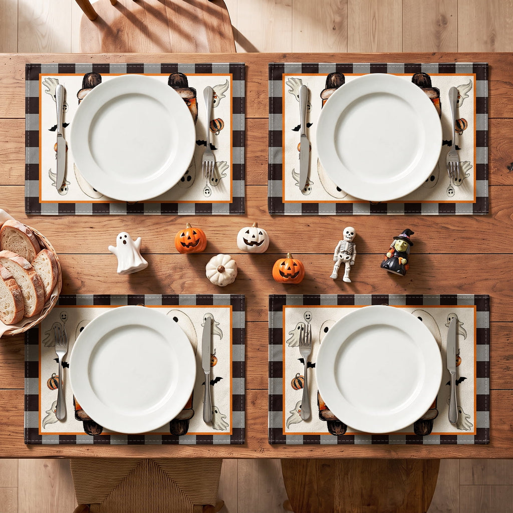 Smile Jack-O'-Lantern Spider Web Halloween Table Placemats Set of 4 Round 15 Inch Black