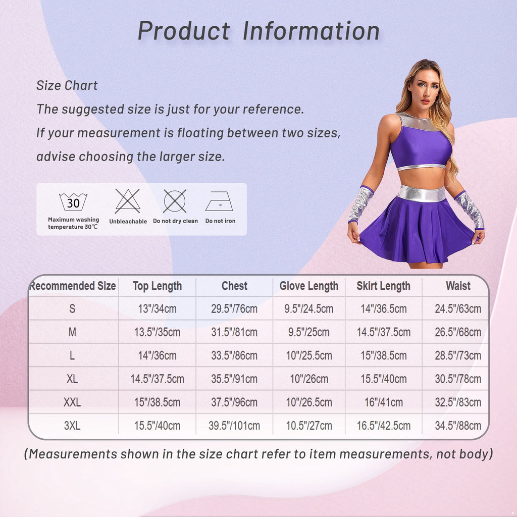 TiaoBug Womens Aline Cosplay Costumes Halloween Princess Outfits Sleeveless Crop Top Mini Skirt with Gloves Purple XXL
