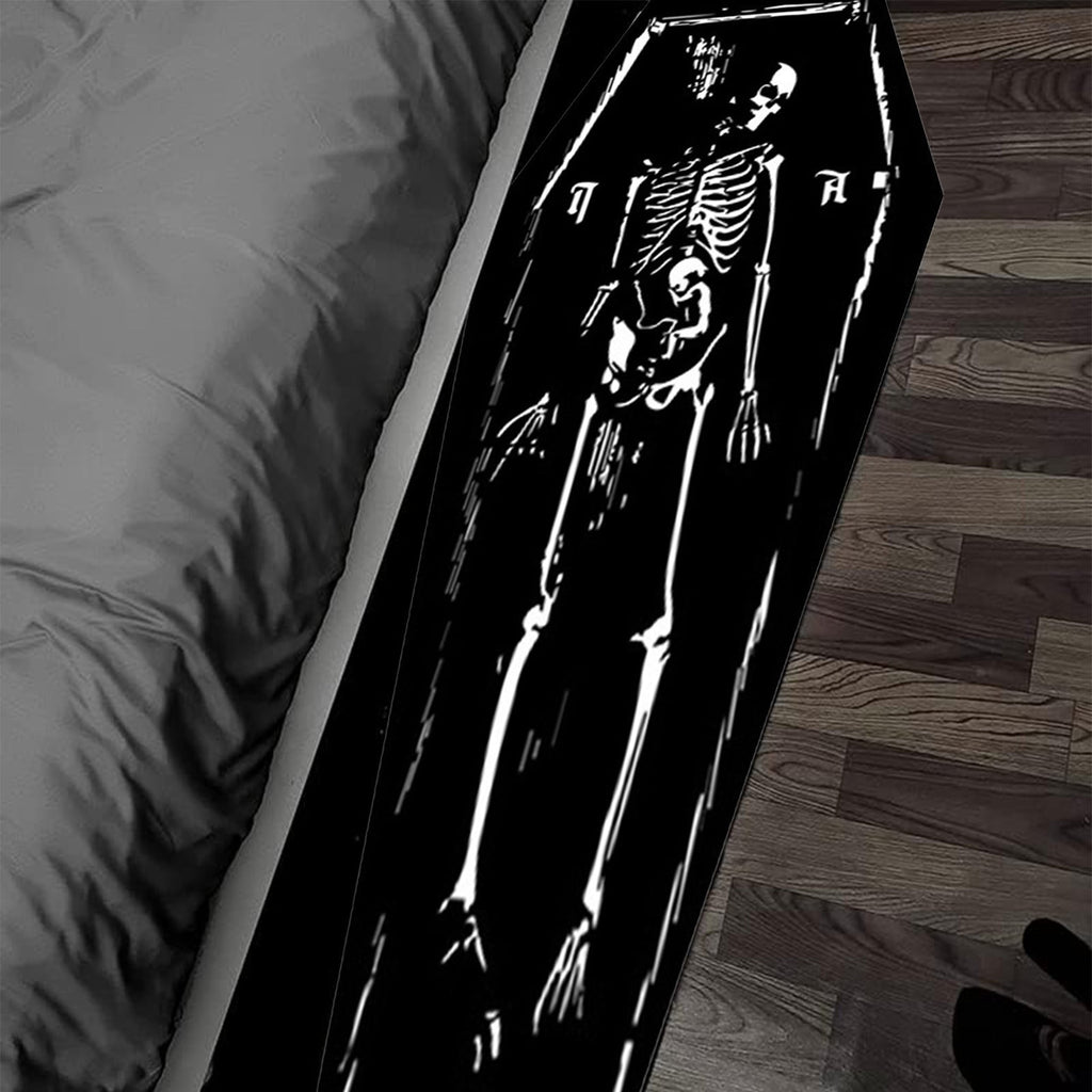 Harliver Halloween Carpet Gothic Coffin Shaped Skeleton Rug, Non Slip Washable Halloween Door Mat, for Bathroom Home Indoor Kitchen Bedroom Living Room Halloween Decorations, 15.7 x 47.2in