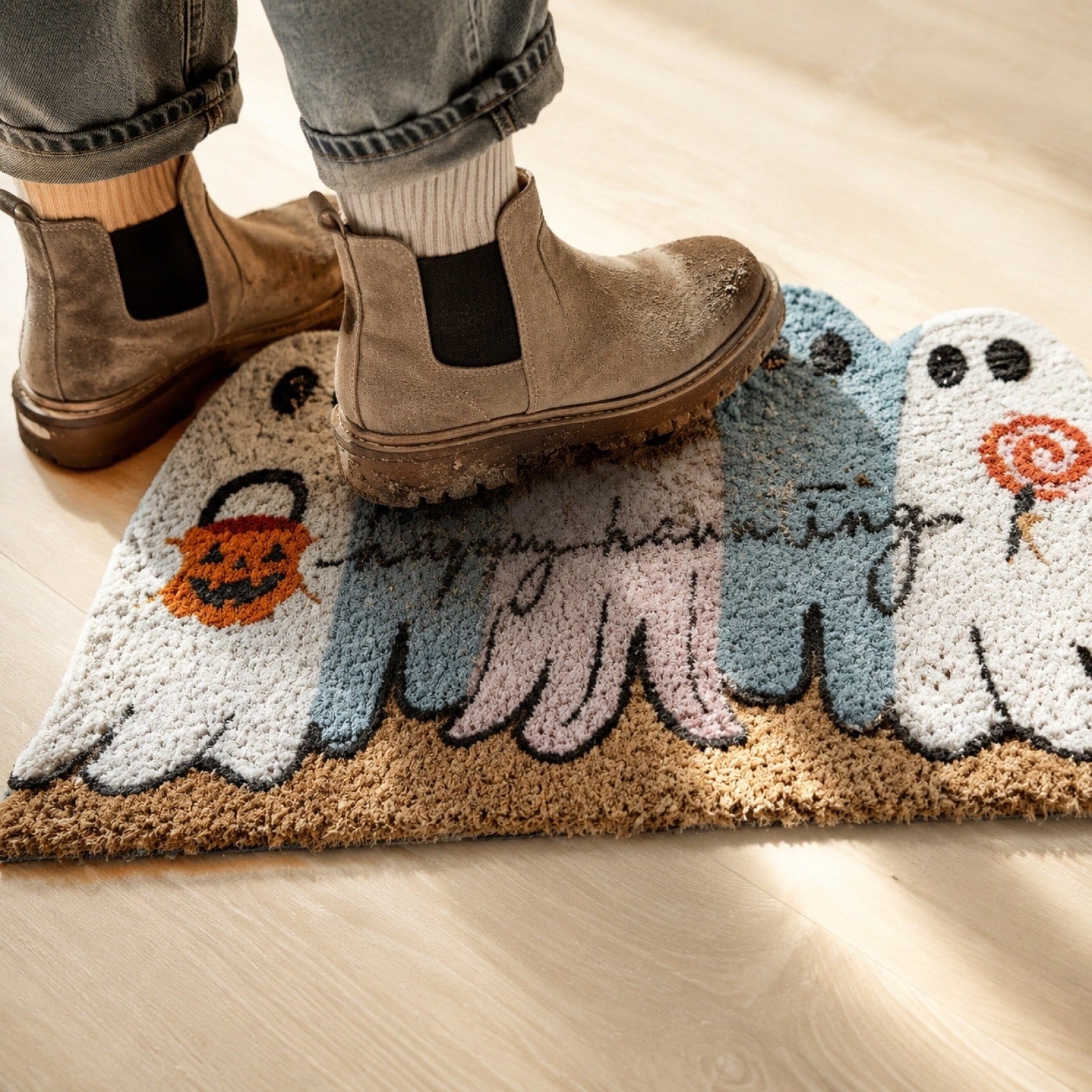 PYURTEP Halloween Door Mat Pumpkin Bat Pattern Entryway Doormats Non-Slip Indoor Outdoor Welcome Mat for Halloween Decor