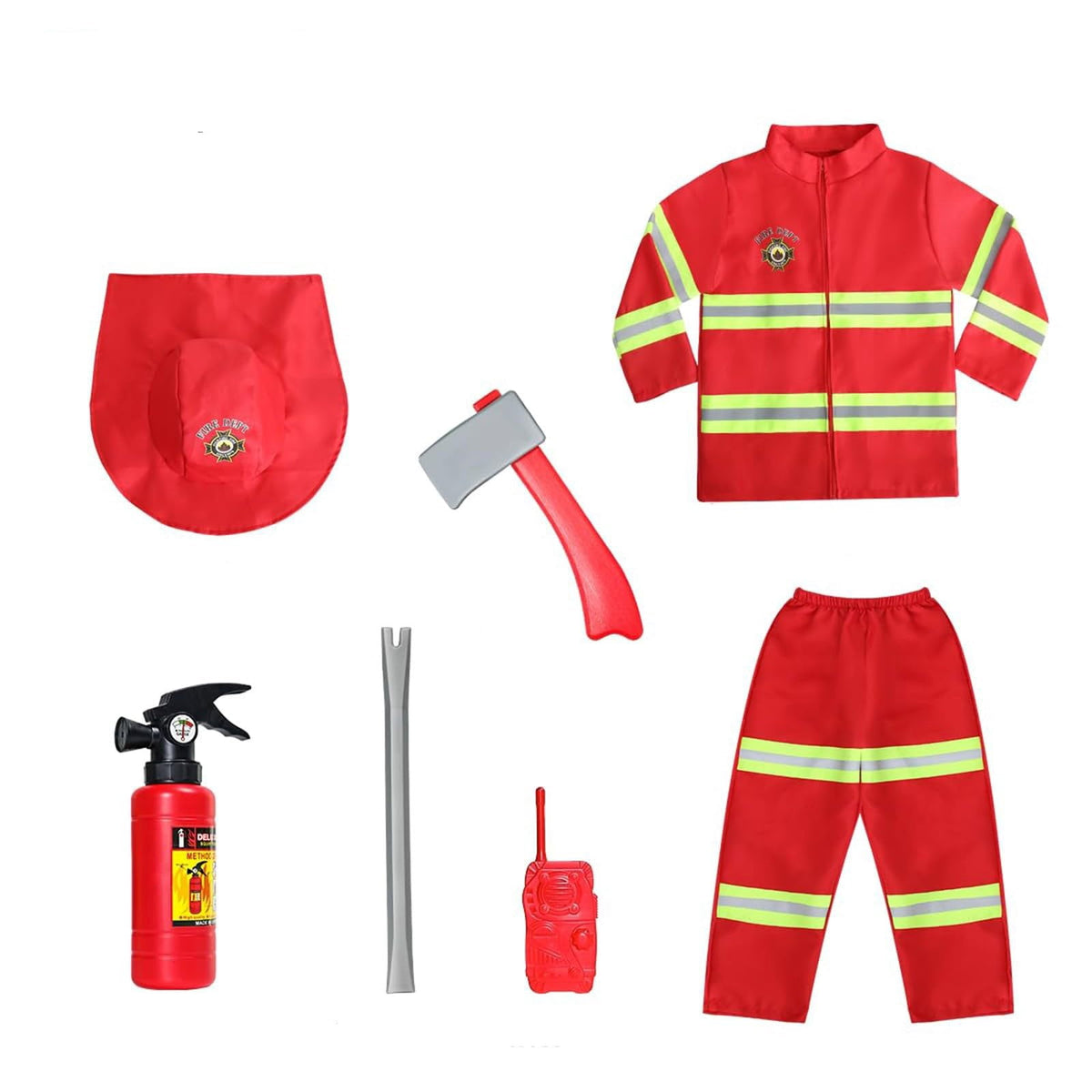 LIIPEE Boys Fireman Costumes Kids Fancy Dress Up With Accessories Clothes 7 Piece Party Outfits,18-24 Months